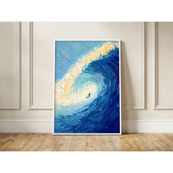 Textured Ocean Wave Surfing Poster Impasto Coastal Beach House Decor , Poster Print Only