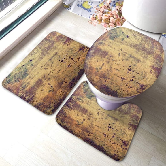 Textured Old Pattern Bathroom Rugs and Mats Sets 3 Piece Yellow (Beige) Brown Purple (Violet) Gray Pink Bath Mat U-Shaped