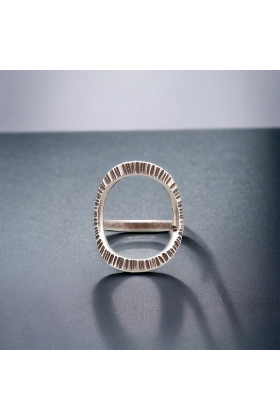 Textured Oval Open Ring – Handmade Sterling Silver Adjustable Minimalist Statement Band for Women