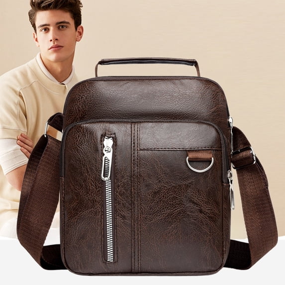 Textured PU Leather Crossbody Shoulder Bag | Adjustable Strap | Multiple Compartments | Lightweight Spacious Handbag | Travel Work Casual Accessory | 20x19x5cm | 1 Piece