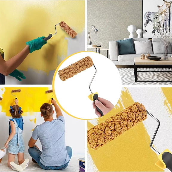 Textured Paint Roller with Handle - Decorative Wall Painting Tool for Home Art and Interior Design