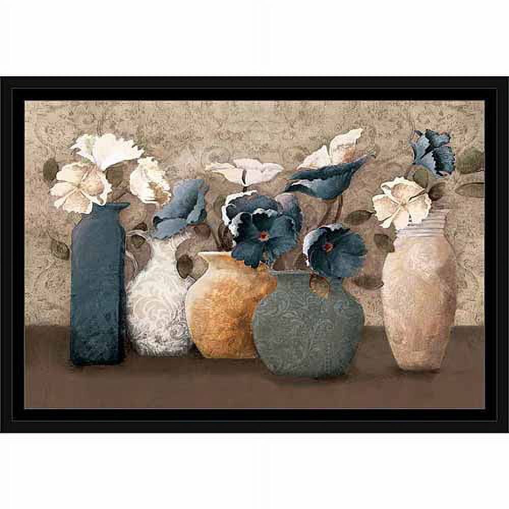 Textured Patterned Flower Pots Painting Blue, Framed Canvas Art by Pied Piper Creative
