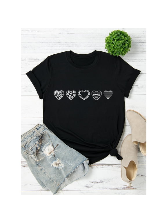 Textured Patterns Tee Letter Design T Shirt Crewneck Graphic Tees Soft Cotton Comfort Top Casual Black S-5XL