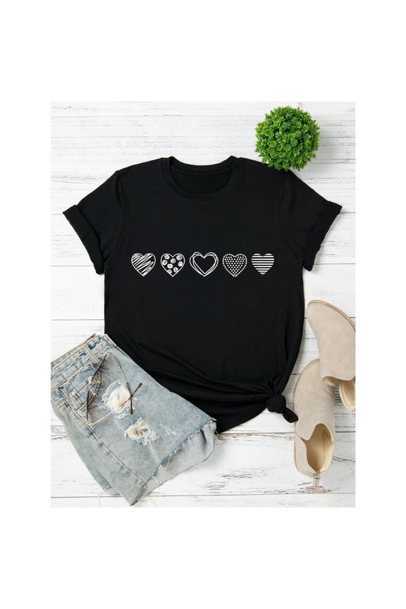 Textured Patterns Tee Letter Design T Shirt Crewneck Graphic Tees Soft Cotton Comfort Top Casual Black S-5XL