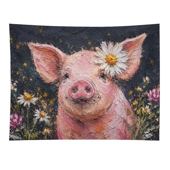 Textured Pig Daisy Dark Wall Tapestry Decorative, Aesthetic Fabric Wall Hanging Art for Bedroom Living Room Dorm, Durable & Lightweight Wall Decor with Hanging Kit 30"×40"