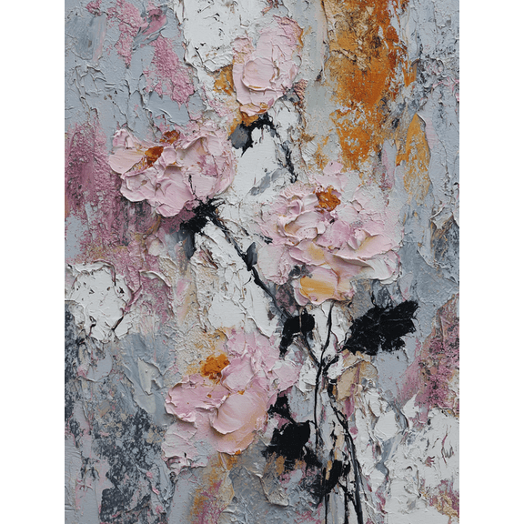 Textured Pink Roses Impasto Oil Painting Canvas Print for Living Room Bedroom Dining Room Hallway Bathroom Office Decor