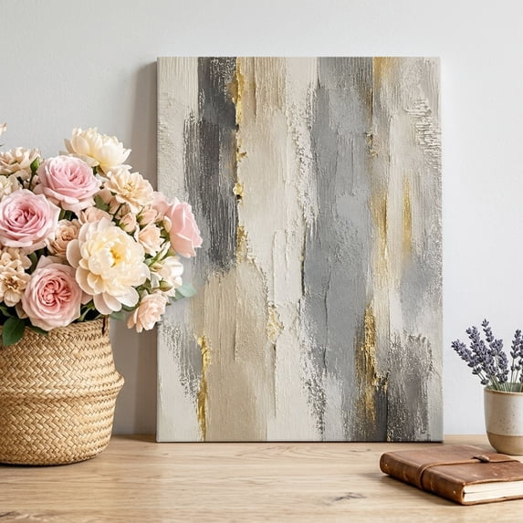 Textured Plaster Abstract Textured Plaster Canvas Wall Art, Minimalist Abstract Gray Beige Gold ...