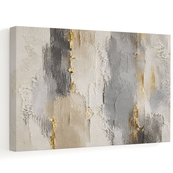Textured Plaster Canvas Wall Art, Minimalist Abstract Gray Beige Gold Oil Painting Wall Art Prints Artwork Framed Canvas Ready to Hang Art Pictures for Bathroom, Dressing Table, Entryway 12" x 8"