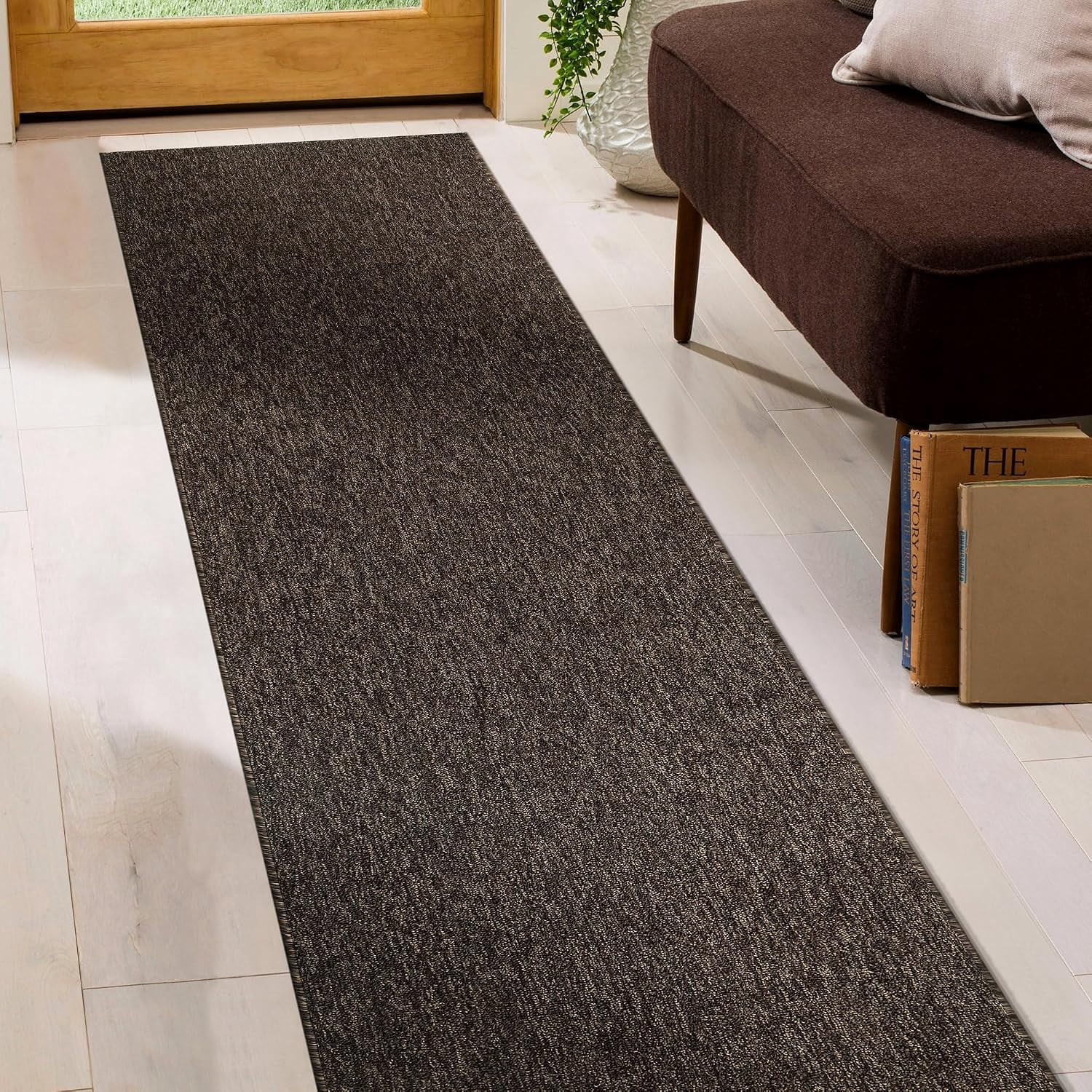 Textured Power Loomed Non-Slip Brown Runner Rug 2' x 5' with Skid ...