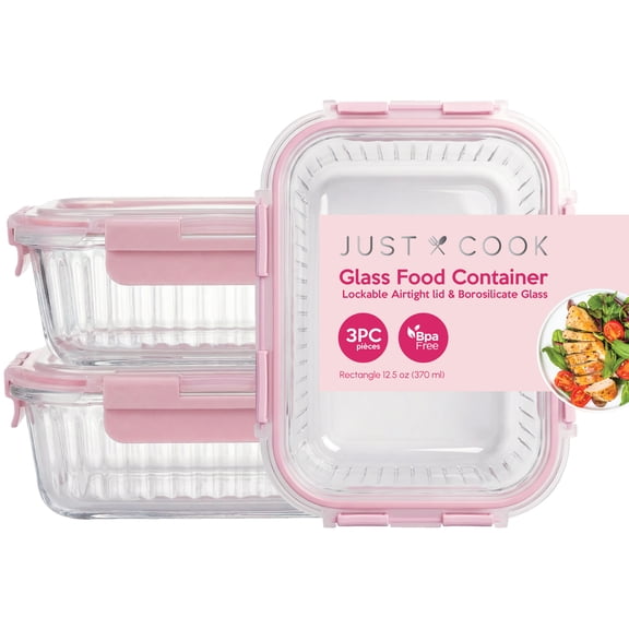 Just Cook Textured Rectangle Locktops Food Storage Containers with Airtight Lids, 3 Pack