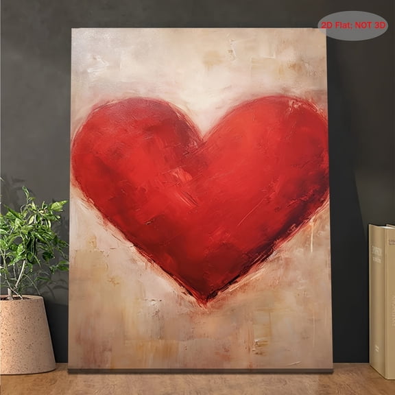 Textured Red Heart Canvas Wall Decor Ready to Hang Living Room