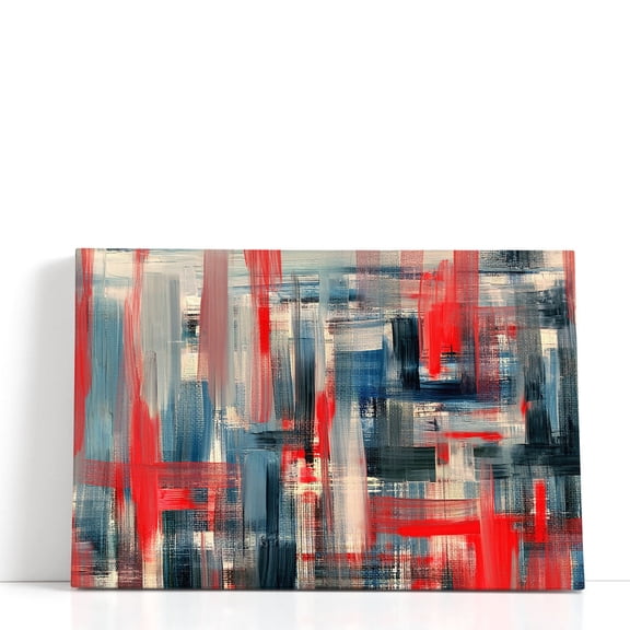 Textured Red and Dark Blue Paint Strokes Abstract Art - Wrapped Canvas Print Wall Art | 48" W x 32" H