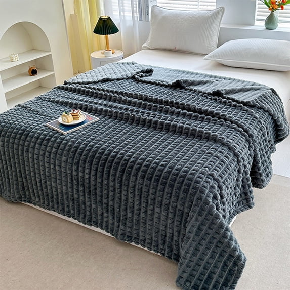 Textured Ribbed Throw Blanket for Bed and Sofa, Ultra Soft Cozy Flannel Fleece Blanket, Blankets for Beds and Shawl Blanket for Home Bedroom, Dark Gray, 40"x59"