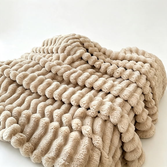 Textured Ribbed Throw Blanket, Cozy Blanket for Sofa Bed, Birthday Gifts for Women Khaki 47x83"