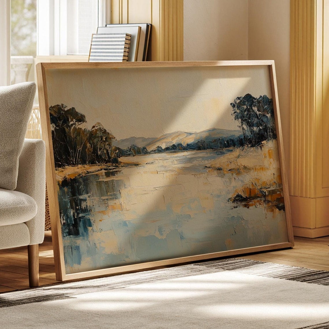 Textured River Landscape Art Print In Warm And Cool Tones: Serene ...