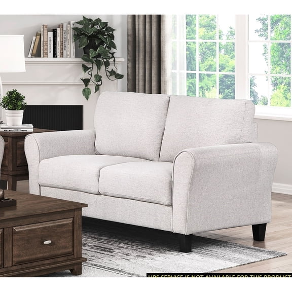 Textured Sand Fabric Loveseat with Attached Cushions / Ideal for Primary Living Spaces