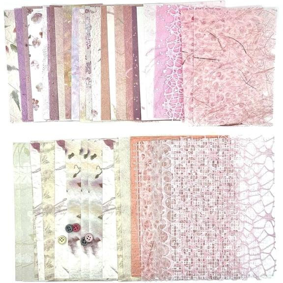 Textured Scrapbook Paper Mesh Fabric - Junk Journal Supplies Assorted Set 51 Sheets Mixed Scrapbooking Materials Boho Aesthetic Decoupage Paper for Crafts Planner Collage Embellishments