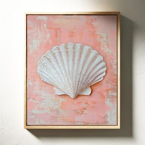 Textured Seashell Artwork On Rustic Pink : Coastal Decor For Ocean-Inspired Interiors And Beach-Themed Spaces Wall Art, Modern Wall Decor, 12x18 UNFRAMED
