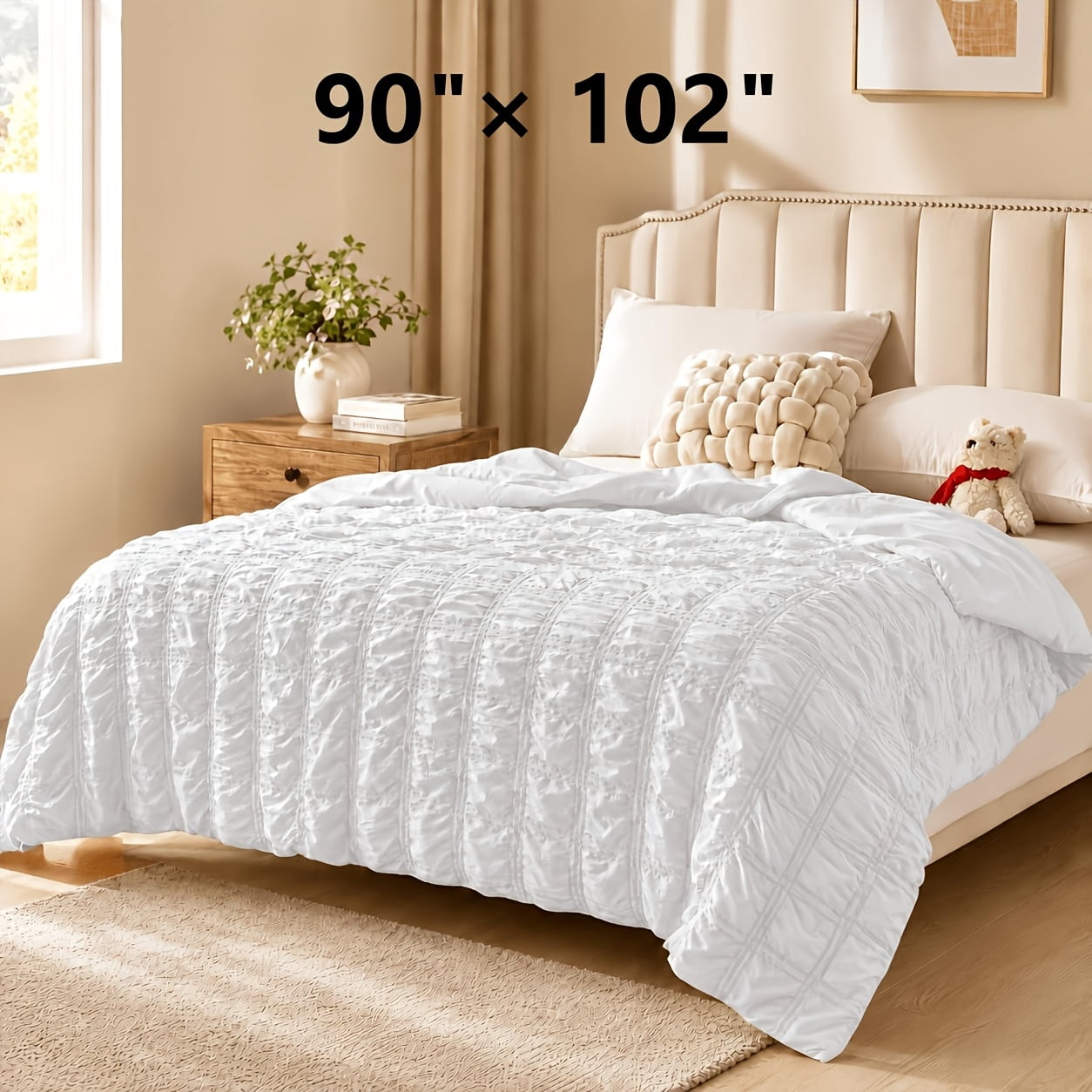 Throws Texture Textured Seersucker Bed Blanket, Soft Cozy Blanket For Bedroom,90