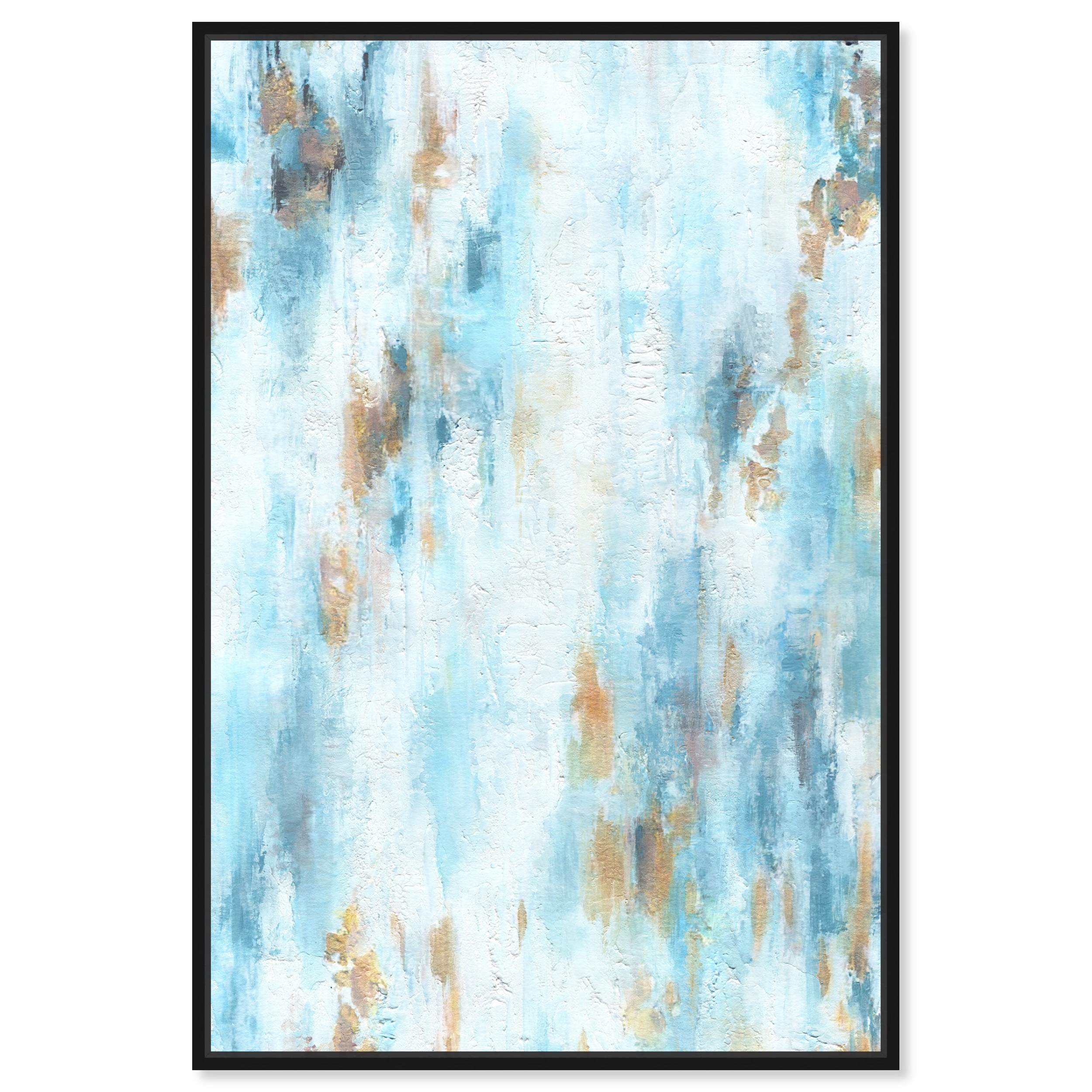 Blue and Gold Abstract Canvas Wall Art with Black Frame, 21" x 31"