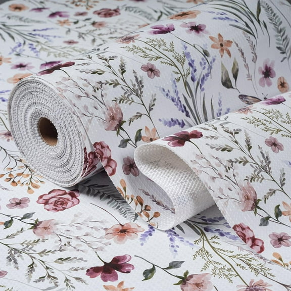 Textured Shelf and Drawer Liner for Kitchen, Floral Non-Slip Cabinet Liners, Waterproof Stain Resistant, Customizable Size, 12IN x 10FT, Multicolor