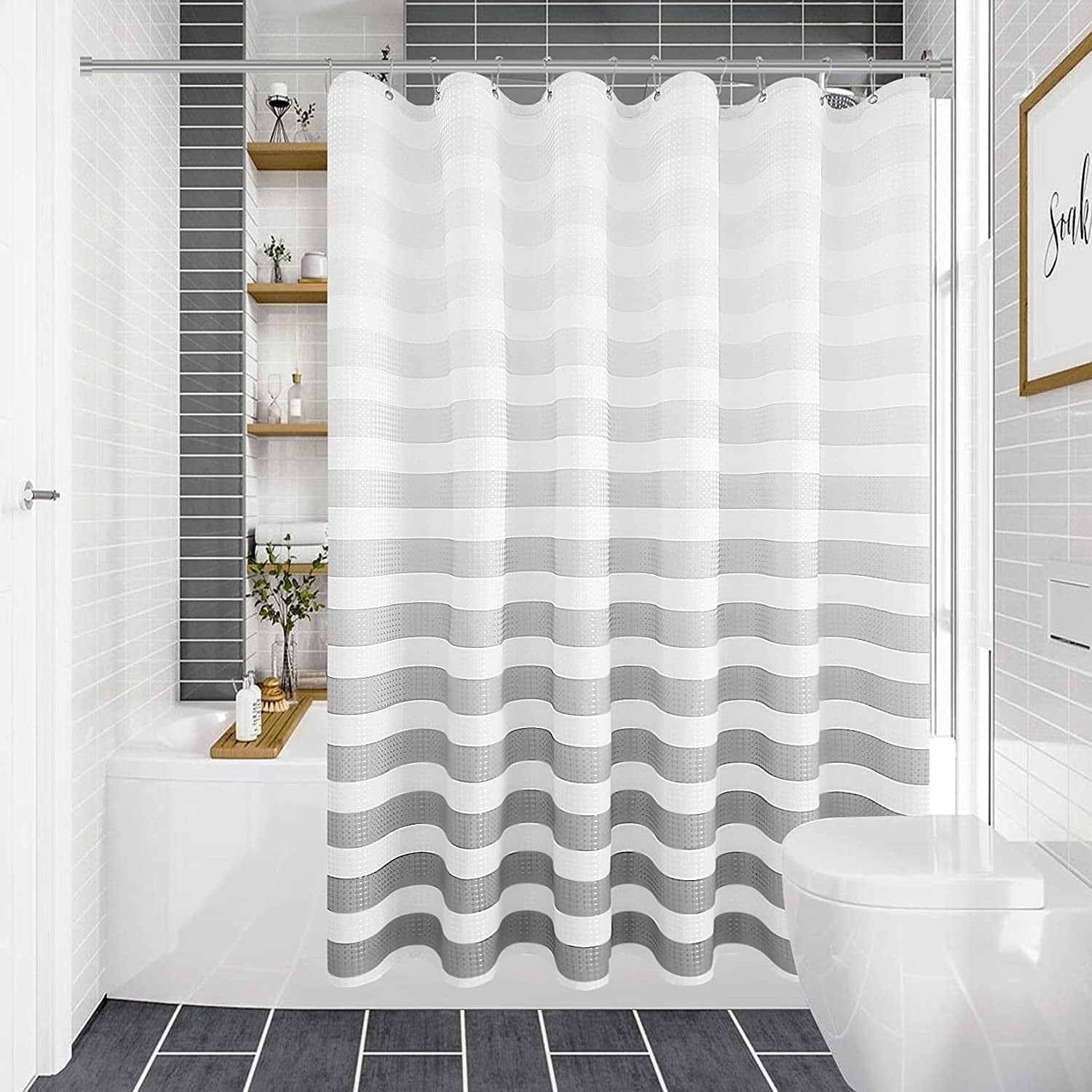 Textured Shower Curtain, Ombre Stripe Polyester Fabric Shower Curtain ...