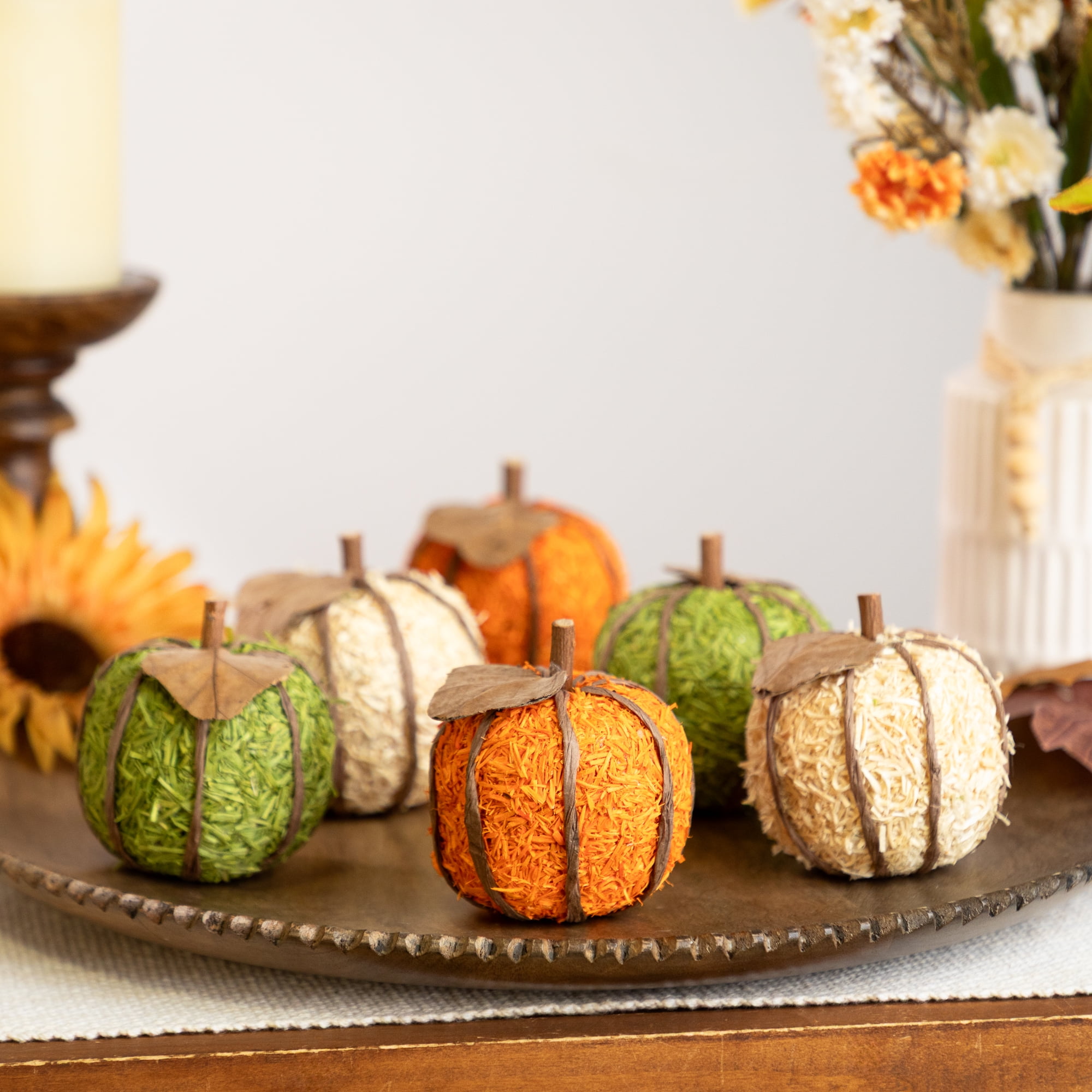 Textured Shredded Wood Pumpkin Fall Harvest Decorations- 3.5" - Orange ...