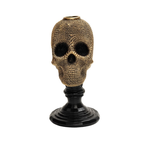 Textured Skull Tabletop Ornament Gothic Resin Skull Sculpture With Pedestal Base For Halloween Indoor Table Shelf Decor