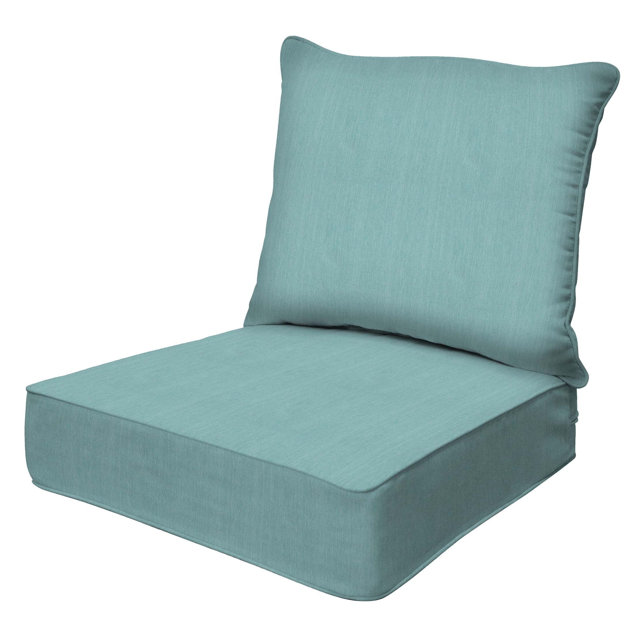 Textured Solid Coastal Blue Outdoor Deep Seating Chair Cushion Set