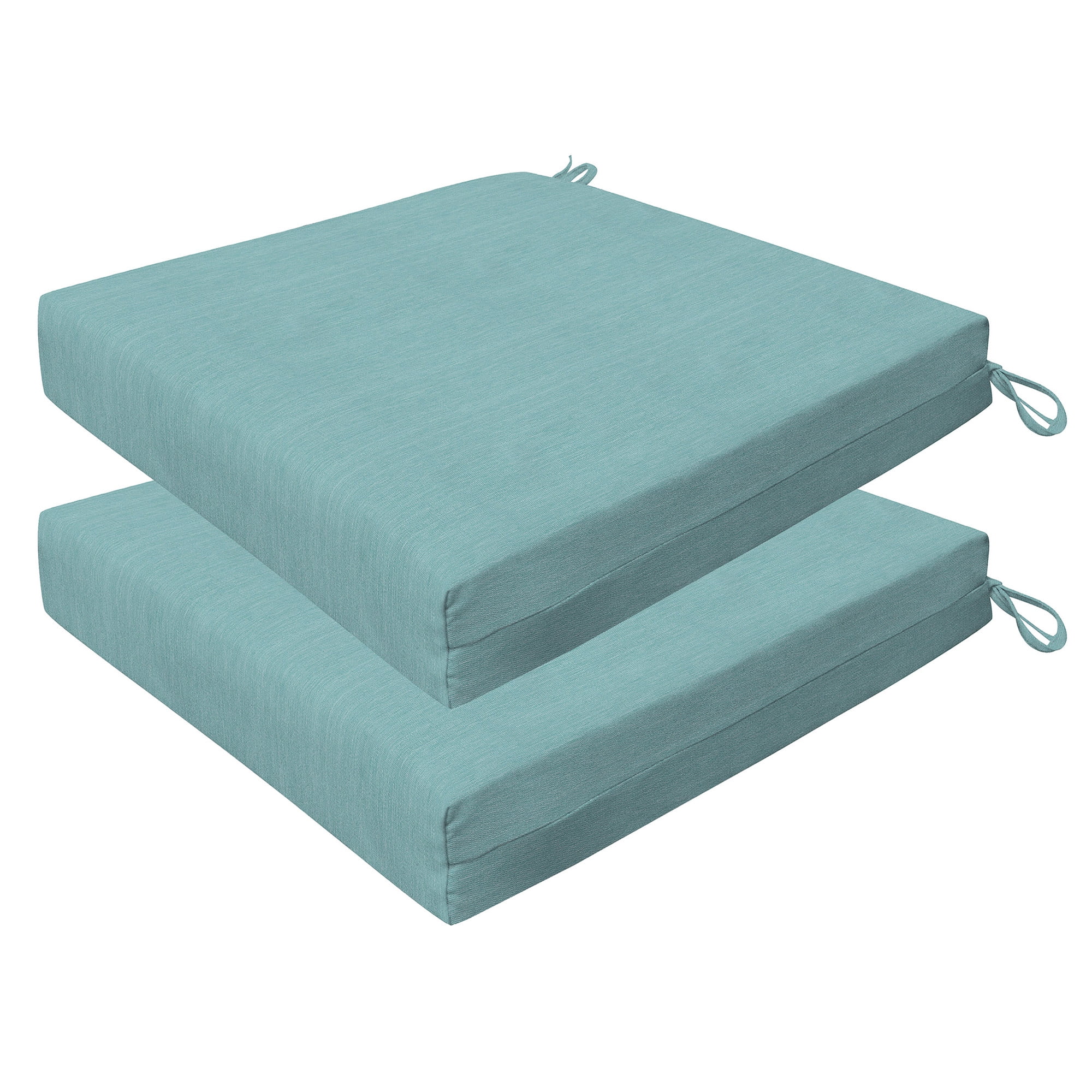 Coastal Blue Textured Polyester Outdoor Dining Chair Cushions, 20" x 20"