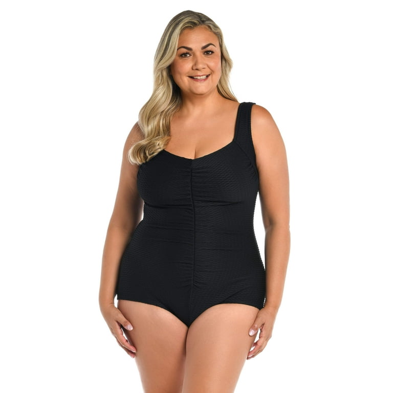 Textured Spa Shirred Front Girl Leg One Piece (Plus Size)