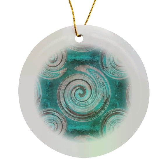 3drose, Textured Spiral Pattern Turquoise Blue, Circle Porcelain Ornament