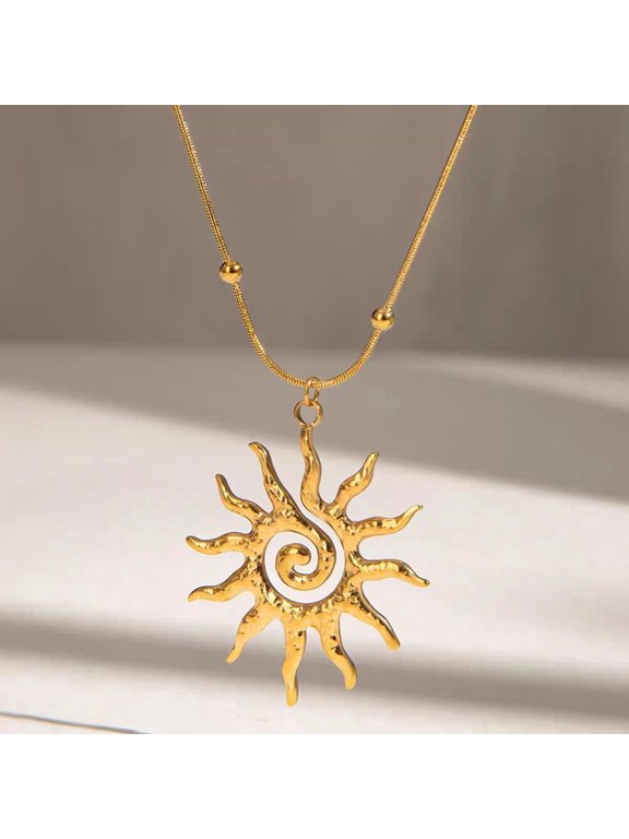 Textured Spiral Sun Pendant Necklace Dainty Adjustable Snake Chain Womens Layering Neck Jewelry