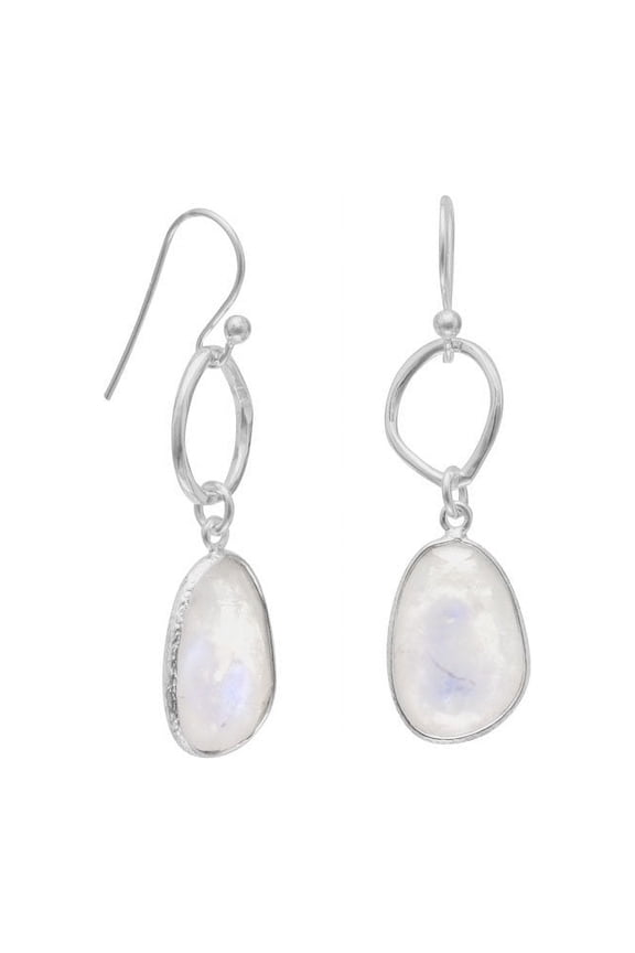 Textured Sterling Silver French Wire Earrings Rainbow Moonstone Drops - freeform stones will vary