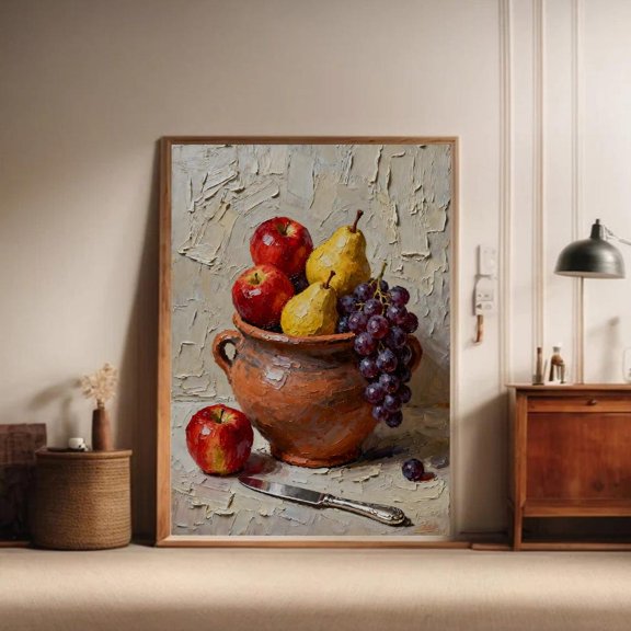 Textured Still Life Rustic Fruit Kitchen Art Home Decor, 8x12 UNFRAMED