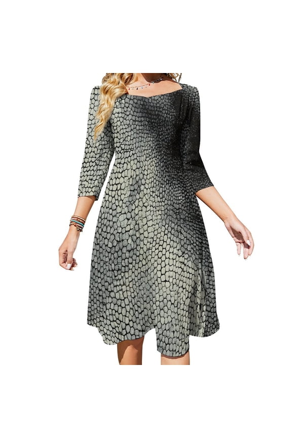 Textured Stone Abstract Grayscale Pattern Women's Fall Dresses Casual Loose Flowy Swing Shift Dress