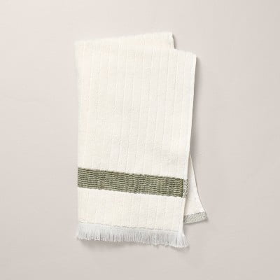 Textured Stripe Terry Bath Towel with Fringe