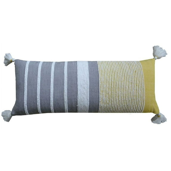 Textured Stripe Throw Pillow Cover 14" x 36" for Couch Handloom Woven (Rectangular, Grey, Ochre)