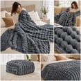 thumbnail image 1 of Textured Striped Throw Blanket | Dark Gray - Soft Fuzzy Ribbed Warm Decor Blanket for Couch Sofa Bed, All Season Cozy Plush for Home Office Travel, 1 of 7