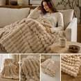 thumbnail image 1 of Textured Striped Throw Blanket | Khaki - Soft Fuzzy Ribbed Warm Decor Blanket for Couch Sofa Bed, All Season Cozy Plush for Home Office Travel, 1 of 7