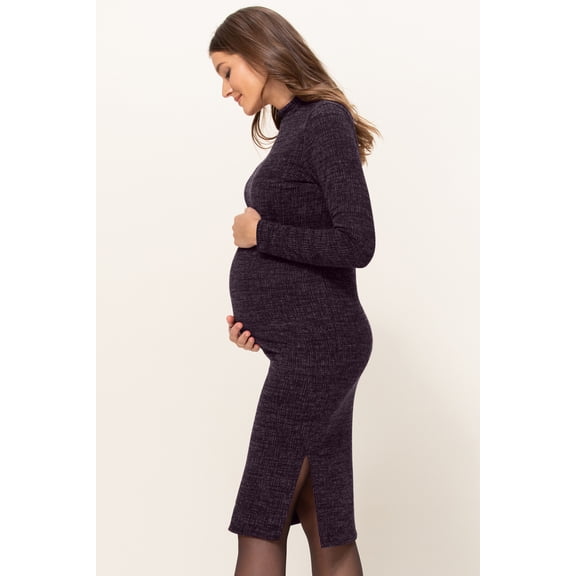 Textured Sweater Knit Side Slit Maternity Bodycon Dress