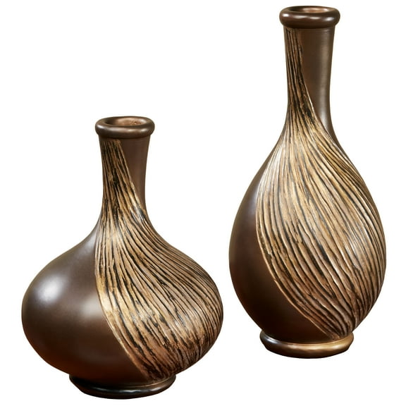 Textured Swirl Golden Bronze Decorative Modern Table Vases Set of 2