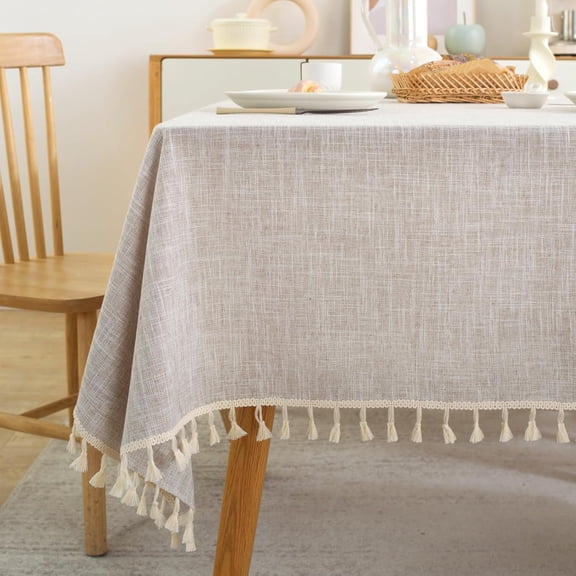 Textured Table cloth for Rectangle table, Heavy Duty Farmhouse Tablecloth Solid Cotton Linen Waterproof Wrinkle Free Burlap Table Cover for Kitchen Dining,Party, Light Brown 55''x120'',10-12 Seats