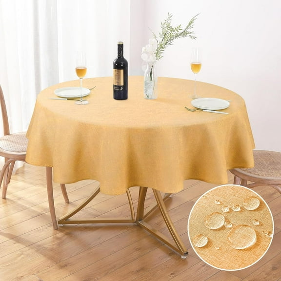 Textured Tablecloth Round 60 Inch Waterproof Spill-Proof Wipeable Table Cloth Wrinkle Free Circle Dining Table Cover for Birthday Farmhouse Outdoor Party Tablecloths up to 44'''' Dia Tables