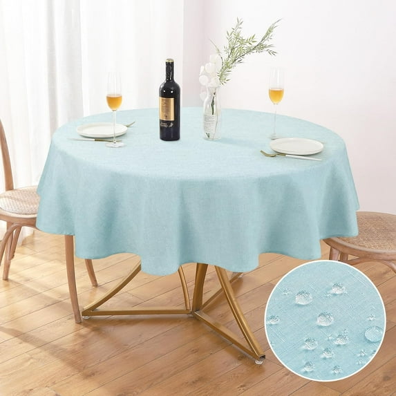 Textured Tablecloth Round 60 Inch Waterproof Spill-Proof Wipeable Table Cloth Wrinkle Free Circle Dining Table Cover for Birthday Farmhouse Outdoor Party Tablecloths up to 44'''' Dia Tables