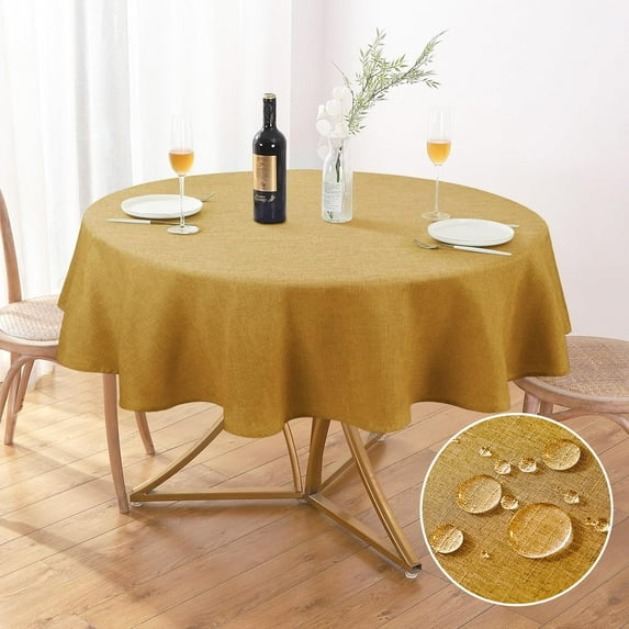 Textured Tablecloth Round 60 Inch Waterproof Spill-Proof Wipeable Table Cloth Wrinkle Free Circle Dining Table Cover for Birthday Farmhouse Outdoor Party Tablecloths up to 44'''' Dia Tables