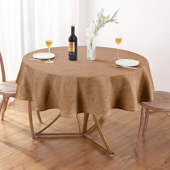 Textured Tablecloth Round 60 Inch Waterproof Spill-Proof Wipeable Table Cloth Wrinkle Free Circle Dining Table Cover for Birthday Farmhouse Outdoor Party Tablecloths up to 44'''' Dia Tables