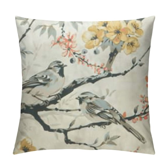 Textured Throw Pillow Covers, Grey Sparrows Print Soft Touch Accent Cushion Covers with Piped Edge, Square Pillowcase for Sofa Living Room,