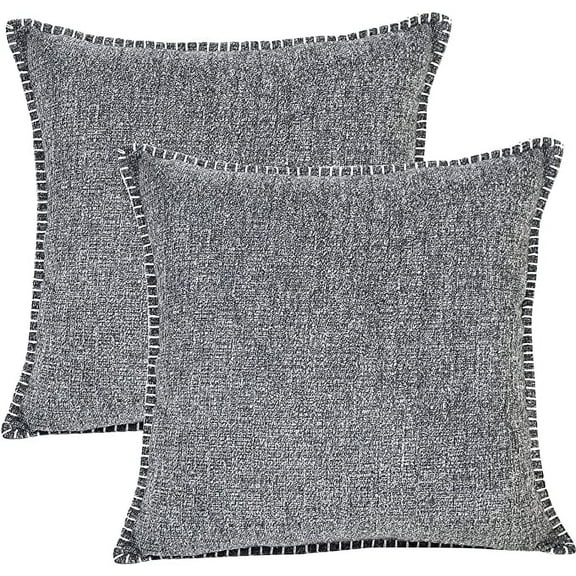 Textured Throw Pillow Covers With Stitched Edge, Heather Gray Set of 2 (20x20 inches) / Soft Chenille Decorative Cushion Covers / Modern Farmhouse Pillow Cases