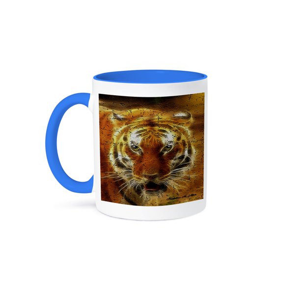 3dRose, Textured Tiger -Tiger Fractalius Art, 15oz Two-Tone Blue Mug